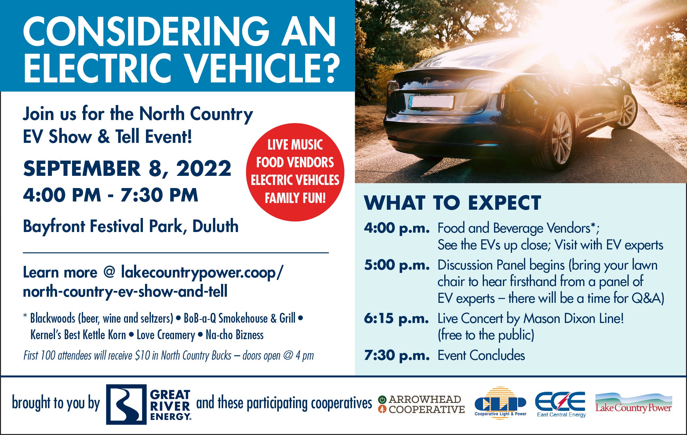 Electric Vehicle Show set for Bayfront Festival Park Lake Country Power